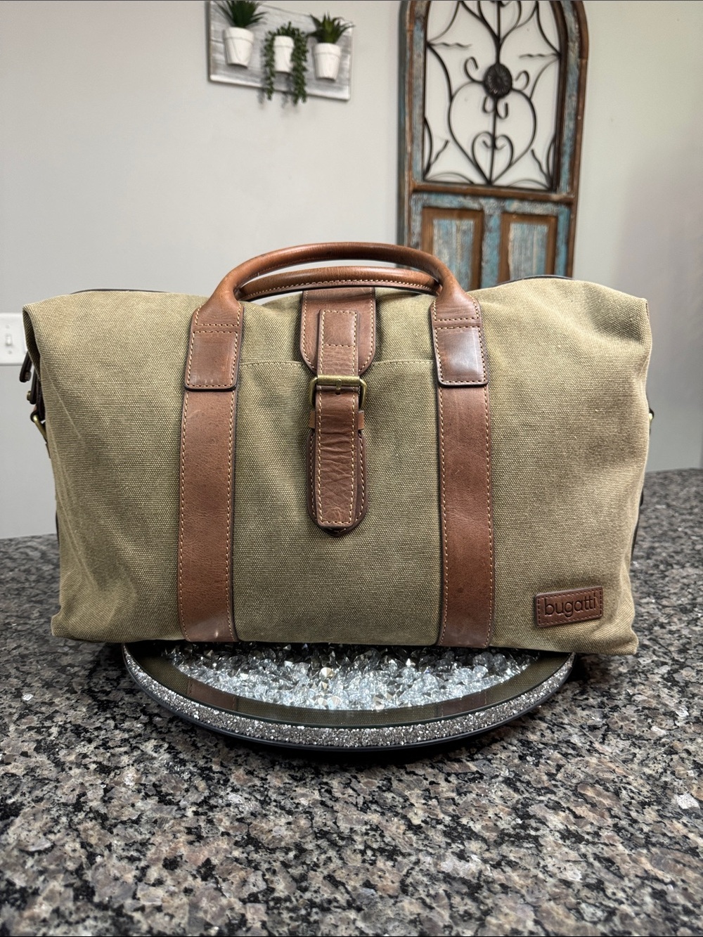 Bugatti capetown heavy Canvas Duffel with Brown Leather Trim NWOT